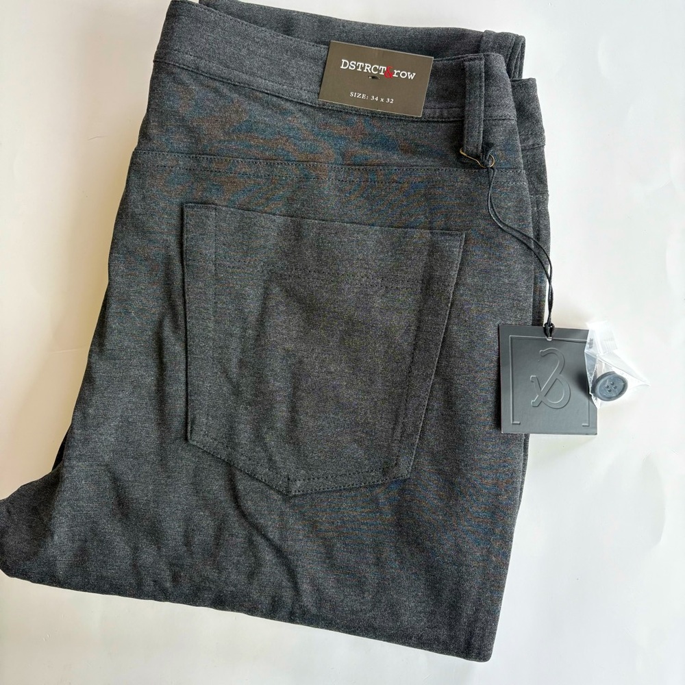 Dstrct & Row Men's 34x32 Charcoal‎ Ponte 5 Pocket Dress Pants Rayon Blend